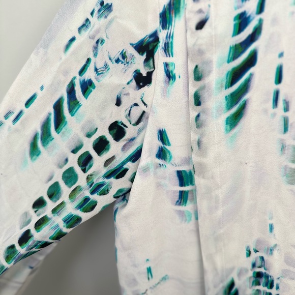 Public School New York White Teal Long Sleeve Silk Dress Size 4 - Picture 8 of 11